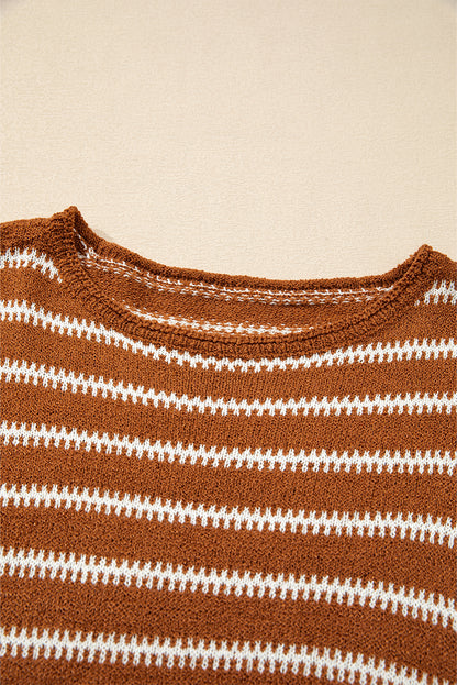 Drop Shoulder Casual Sweater | Brown Stripe