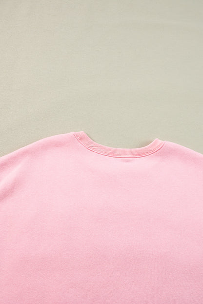 Lover Puff Print Drop Shoulder Pullover Sweatshirt | Pink