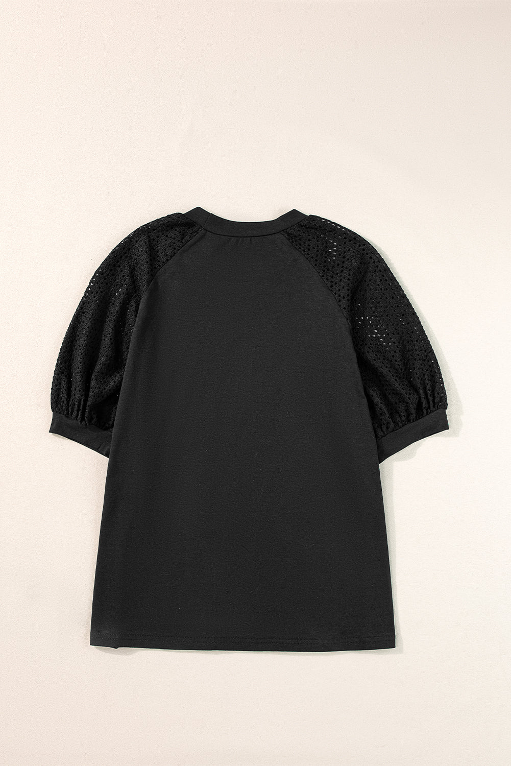 Pointelle Lace Half Sleeve Crew Neck Tee | Black