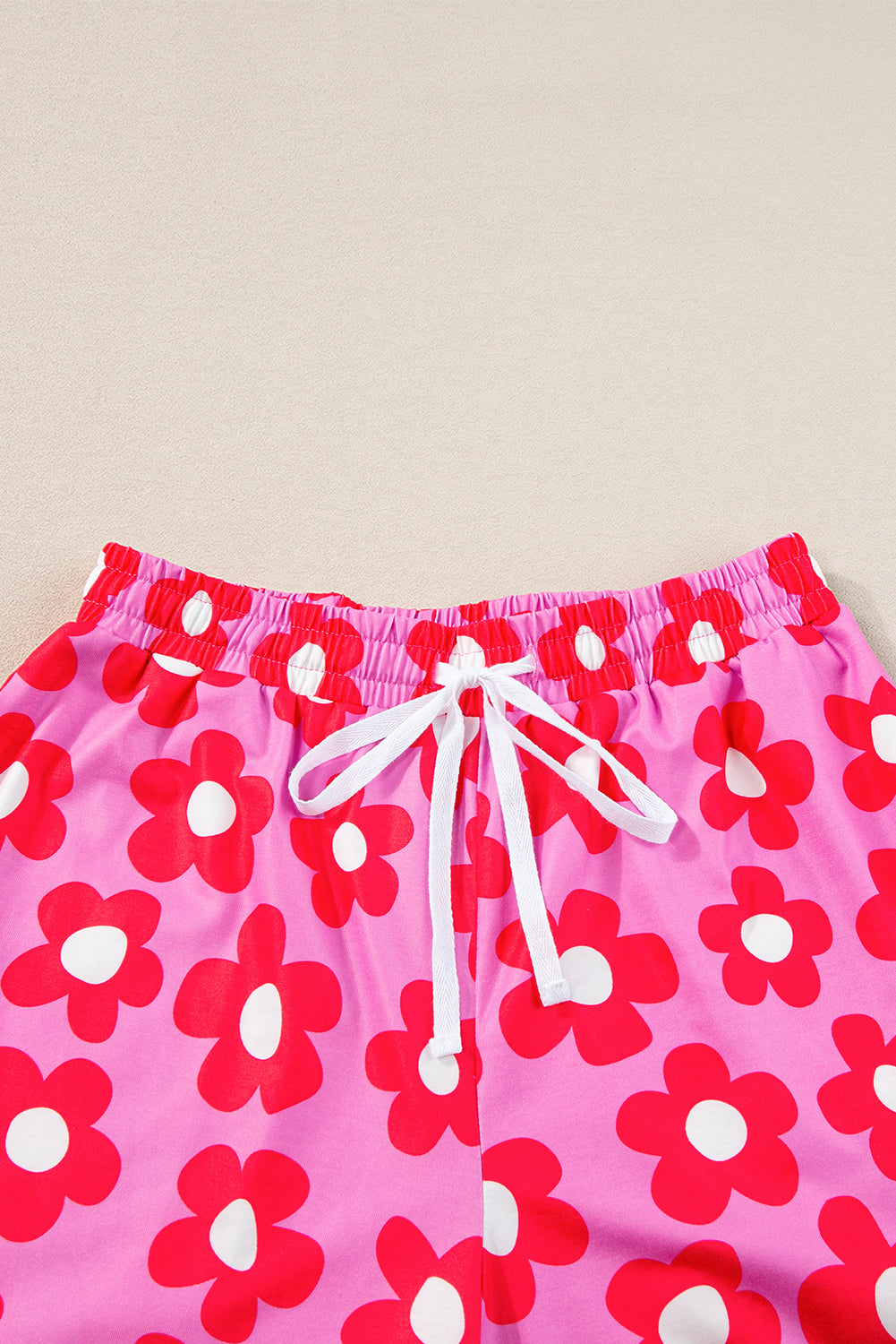 Flower Print Short Sleeve Shirt Pajamas Set | Pink