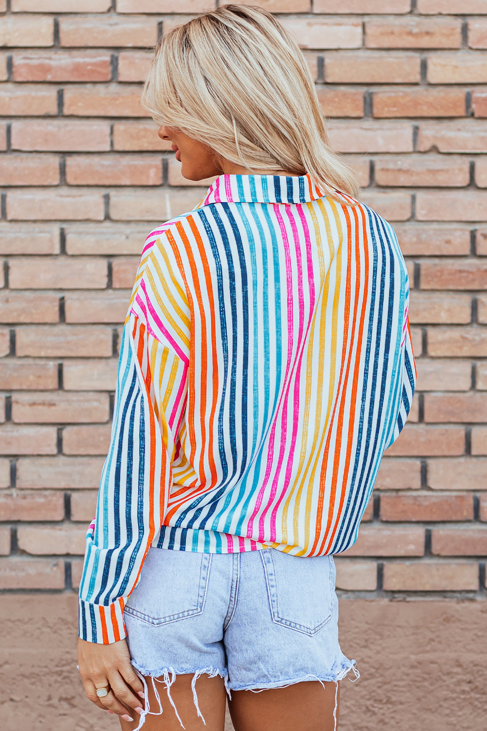 Multicolour Drop Shoulder Loose Shirt | Orange Stripe