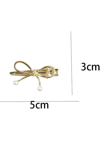 Bow Knot Pearl Decor Plated Alloy Hair Clip | Gold