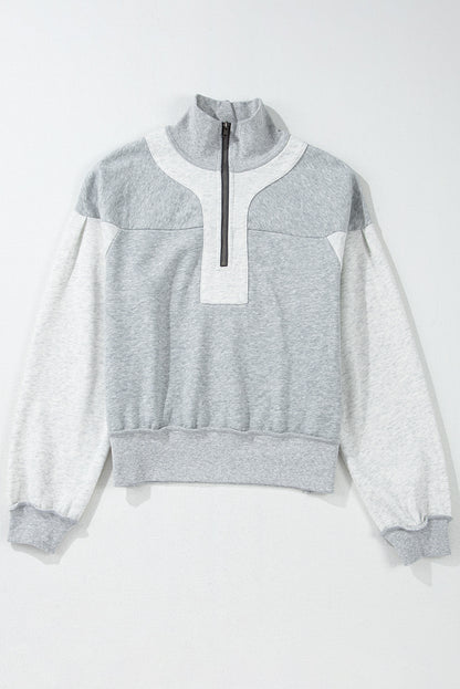 Half Zipper Collared Drop Shoulder Side Slits Sweatshirt | Gray