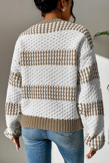 Vertical Stripes Two Tones Drop Shoulder Sweater | Multicolour