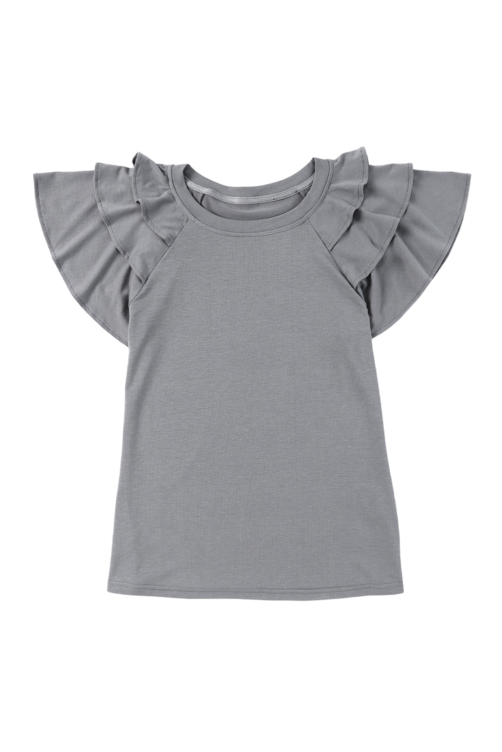 Plain Tiered Ruffled Short Sleeve T Shirt | Gray