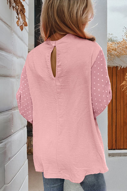 Swiss Dot Balloon Sleeve Loose Blouse | Gossamer Pink