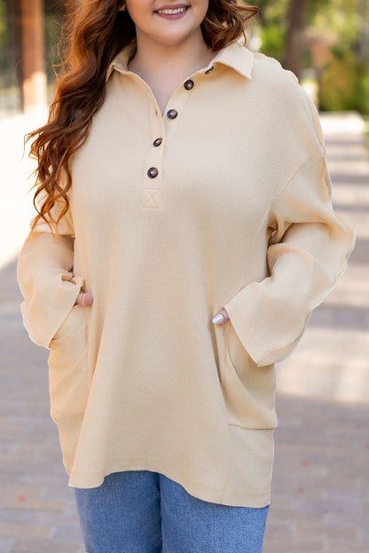 Plus Size Thermal Waffle Knit Henley Tunic Top | Jet Stream