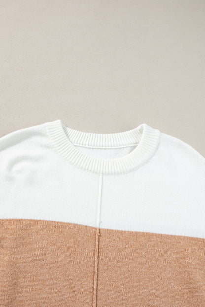 Colourblock Ribbed Trim Round Neck Sweater | Straw Yellow