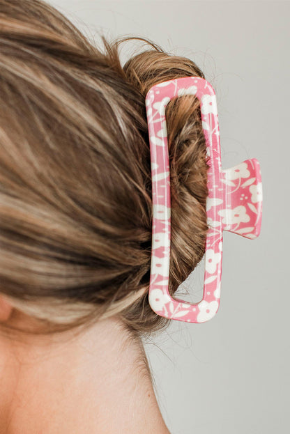 Floral Printed Hollow Out Claw Clip | Pink