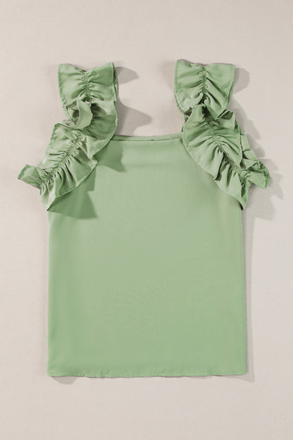 Solid Ruffle Trim Sleeveless Top | Smoke Green