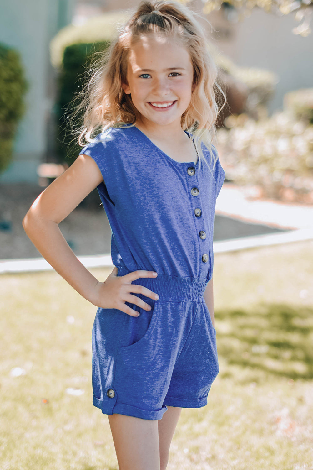 Little Girls Cassie Romper | Sky Blue