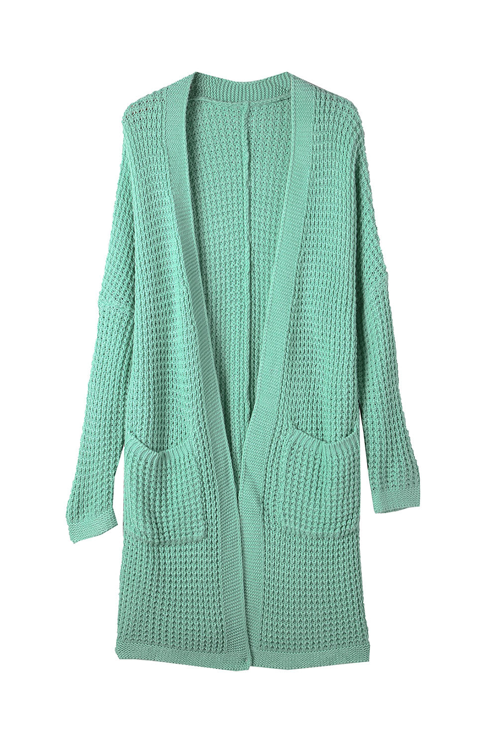 Long Line Open Front Knitted Cardigan With Pockets | Green