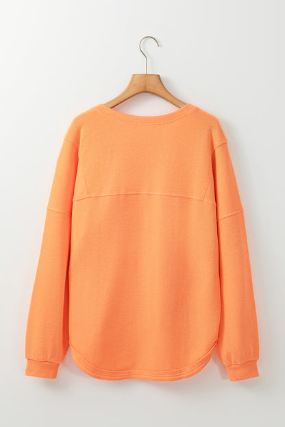 Solid Colour Textured High Low Long Sleeve Top | Grapefruit Orange