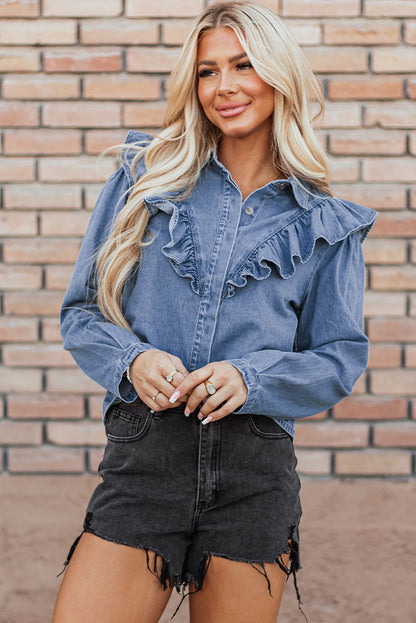 Denim Ruffled Casual Top | Dusk Blue