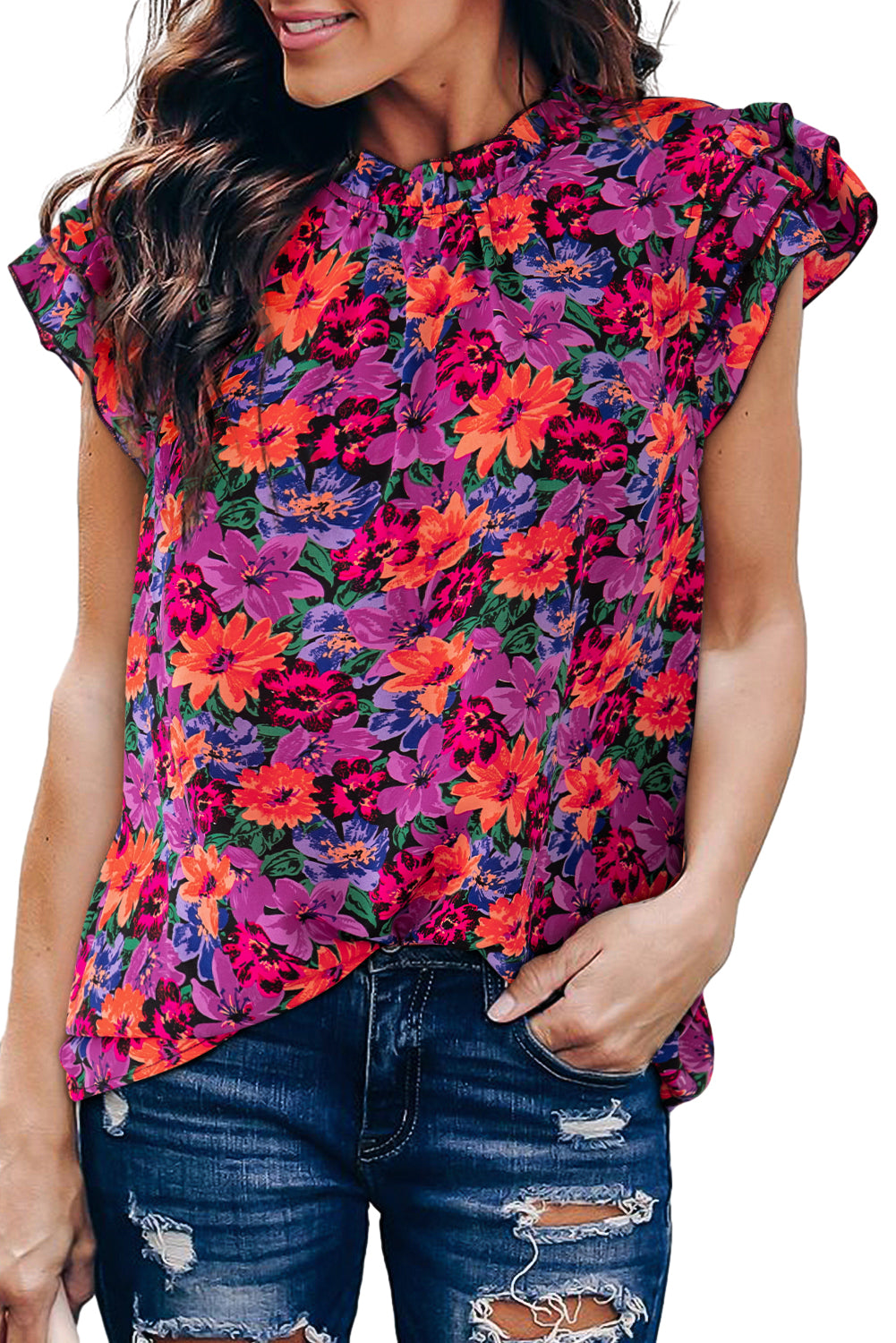 Floral Print Tiered Ruffled Sleeve Blouse | Multicolour