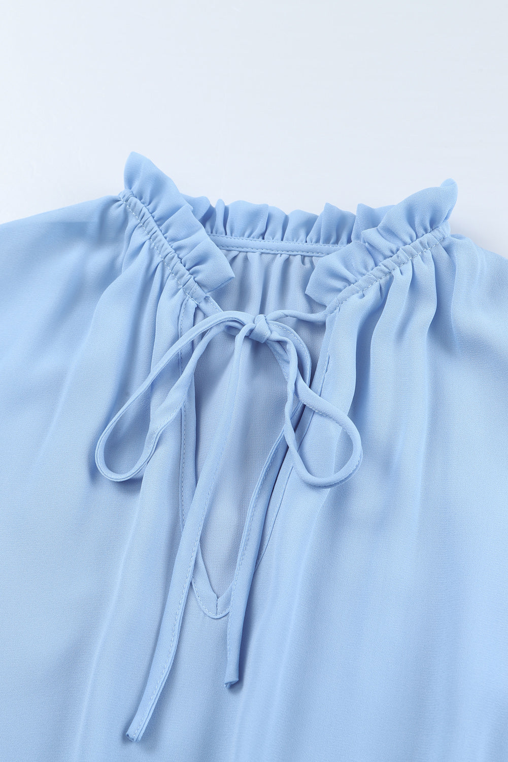 Light Blue V Neck Long Sleeve Ruffle Tiered Mini Dress | Sky Blue