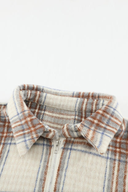 Chest Pocket Plaid Half Zip Sweatshirt | Apricot