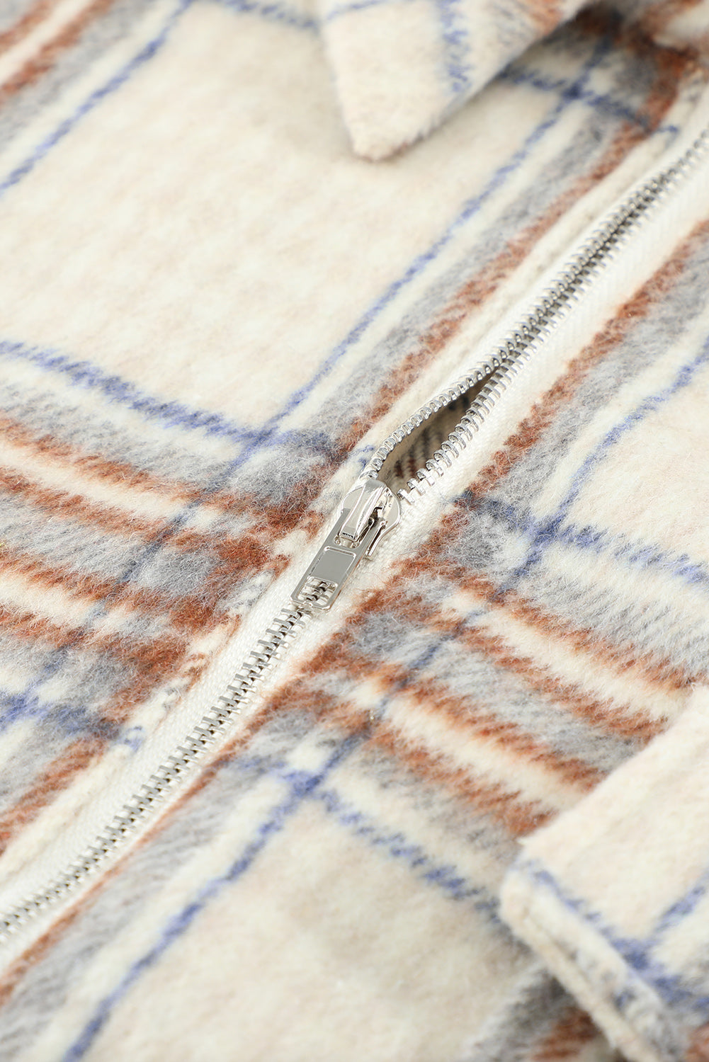 Chest Pocket Plaid Half Zip Sweatshirt | Apricot