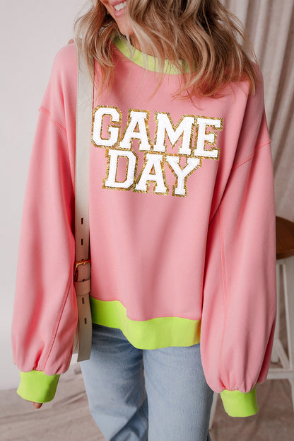 Game Day Glitter Colour Block Crew Neck Sweatshirt | Pink