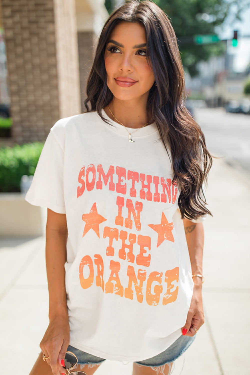 Something In The Orange Graphic Crew Neck T Shirt | White