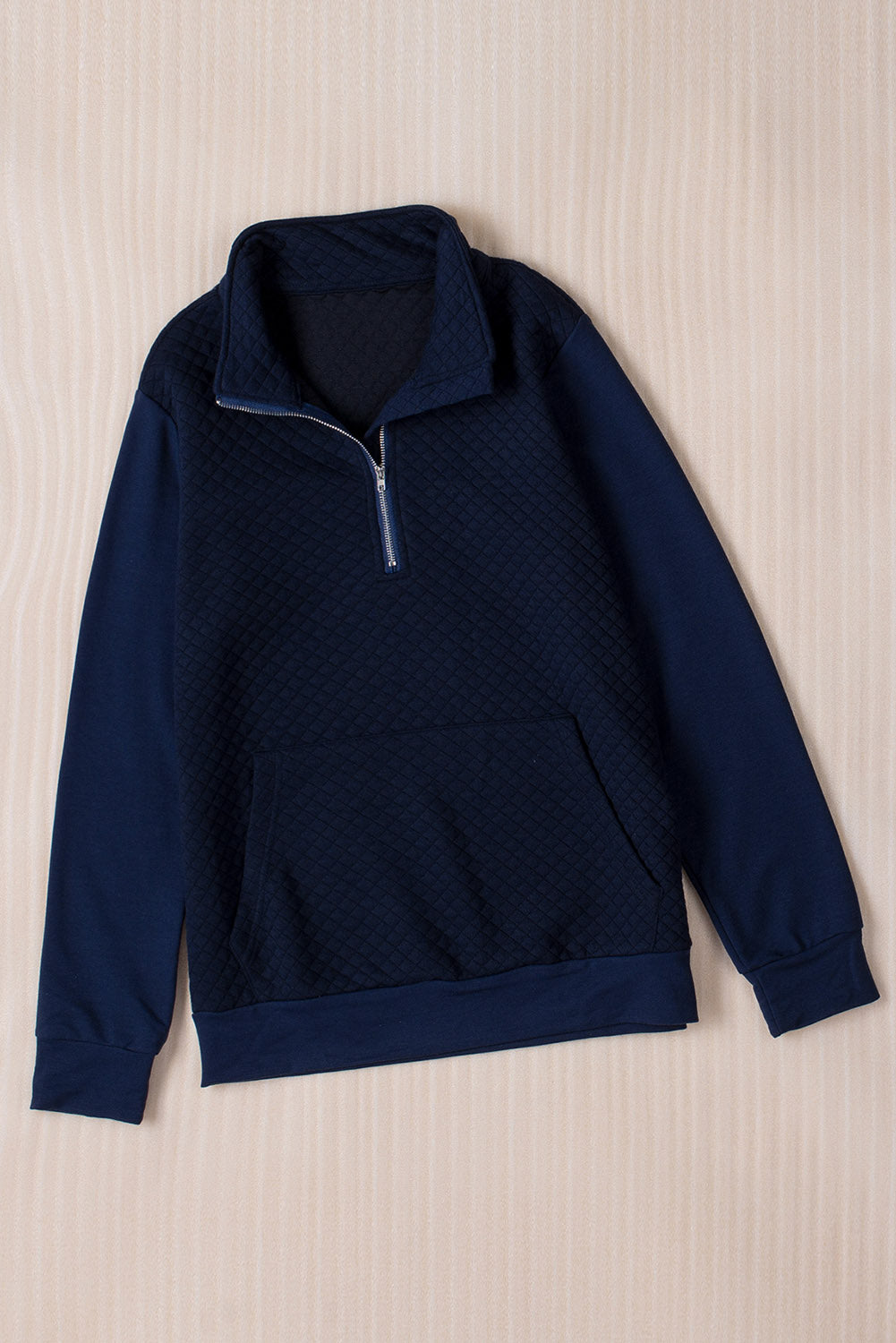 Navy Stand Neck Waffle Zip Up Sweatshirt | Blue