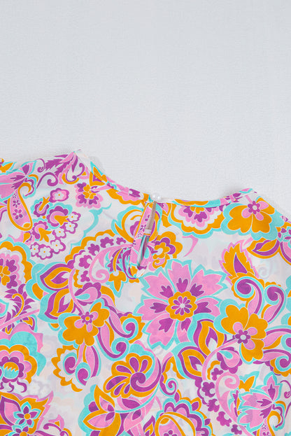 Boho Paisley Printed Peasant Sleeve Blouse | Purple