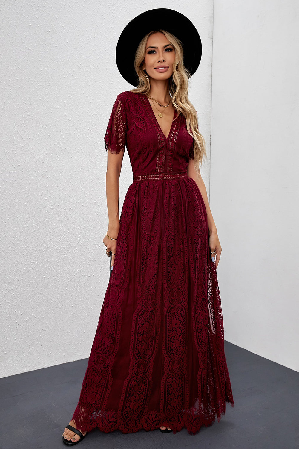 Fiery  Blue Fill Your Heart Lace Maxi Dress | Red