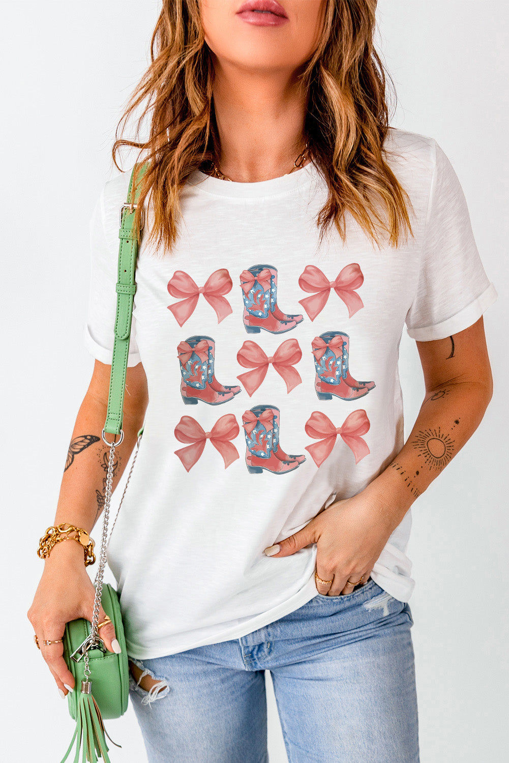 Bowknot & Cowgirl Boots Graphic Tee | White