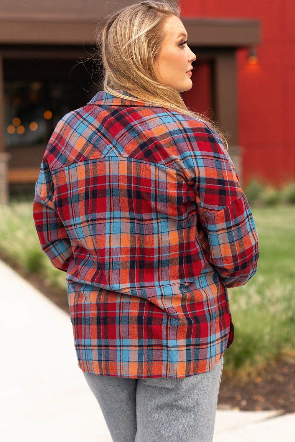 Plus Size Plaid Print Buttoned Shirt | Red