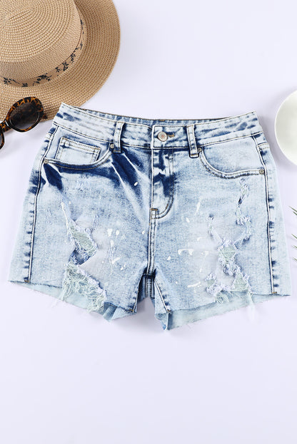 Distressed Bleached Denim Shorts | Sky Blue