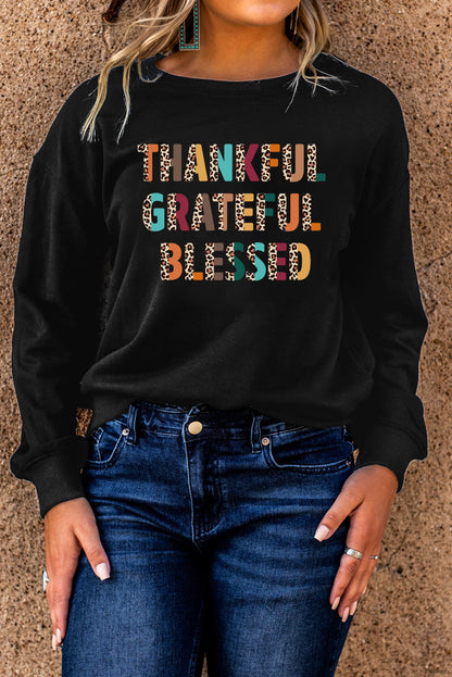 Leopard Tankful Grateful Blessed Graphic Sweatshirt | Black