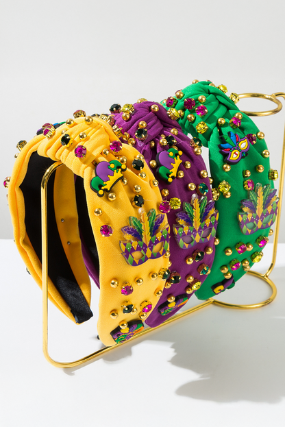 Mardi Gras Rhinestone Beaded Knotted Wide Headband | Tillandsia Purple