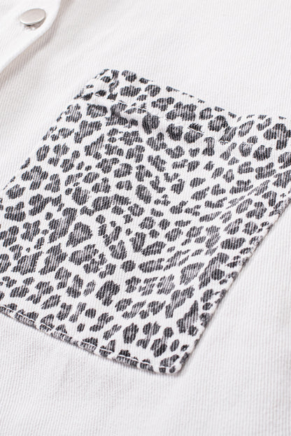 Contrast Leopard Denim Jacket | White