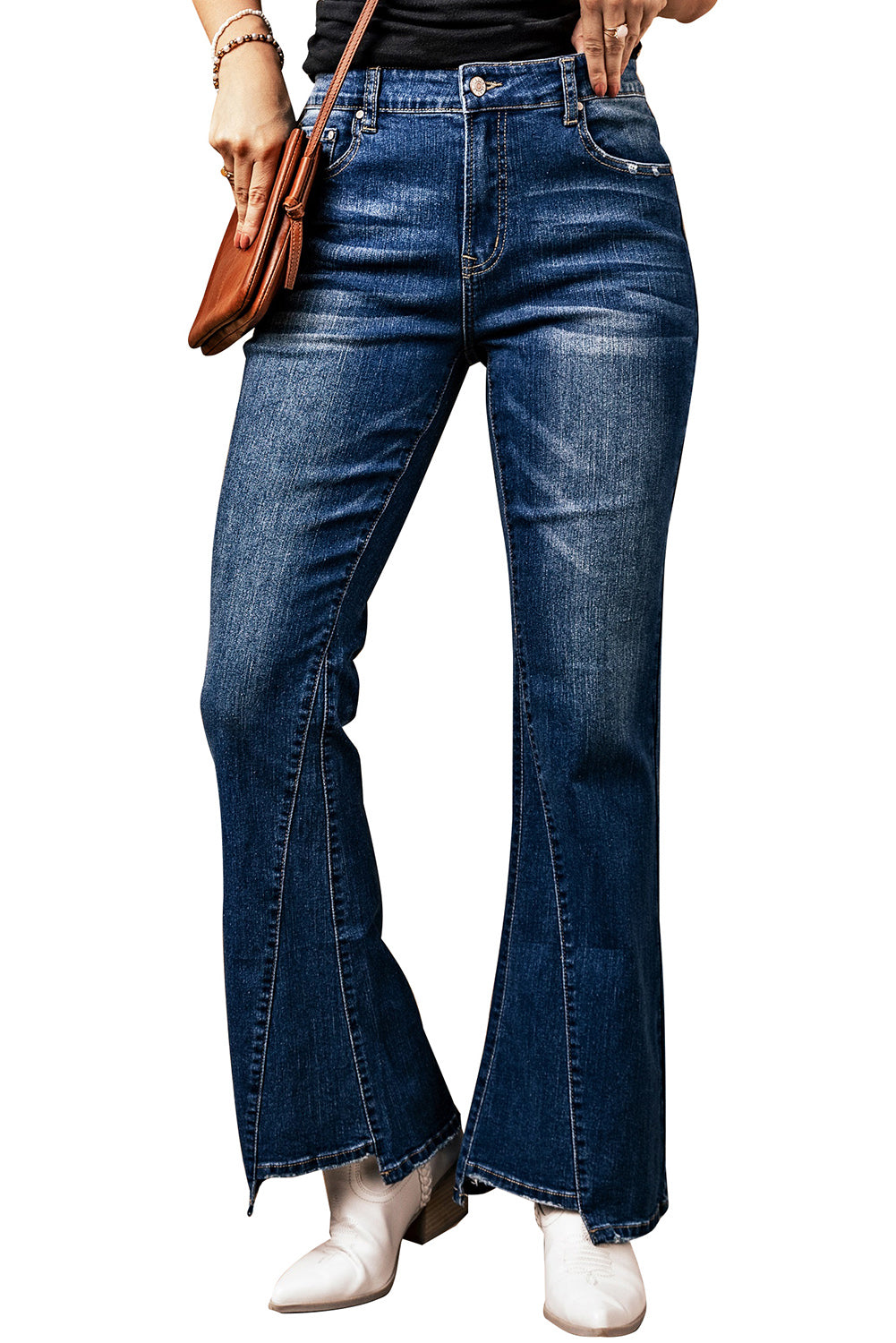 Medium Wash High Rise Flare Jeans | Sky Blue