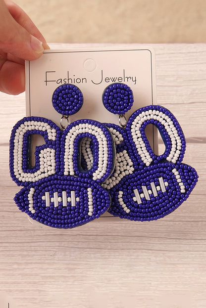 Bluing Beaded Go Rugby Football Earrings