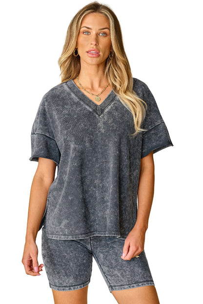 Mineral Washed Oversized T Shirt And Shorts Set | Black