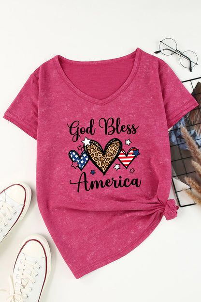 God Blessed America Hearts Graphic Mineral Wash Tee | Rose