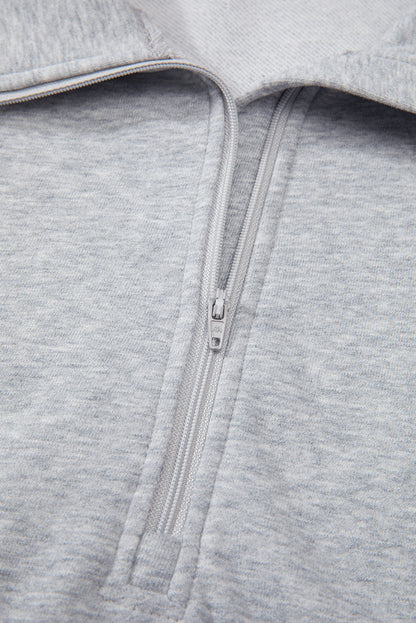 Quarter Zip Stand Neck Kangaroo Pocket Sweatshirt | Light Grey