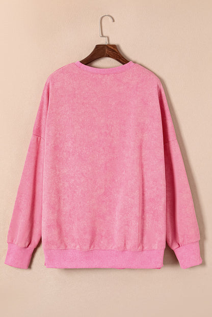 Drop Shoulder Ribbed Trim Oversized Sweatshirt | Pink