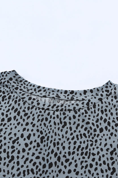 Leopard Print Side Pockets Tunic Top | Gray