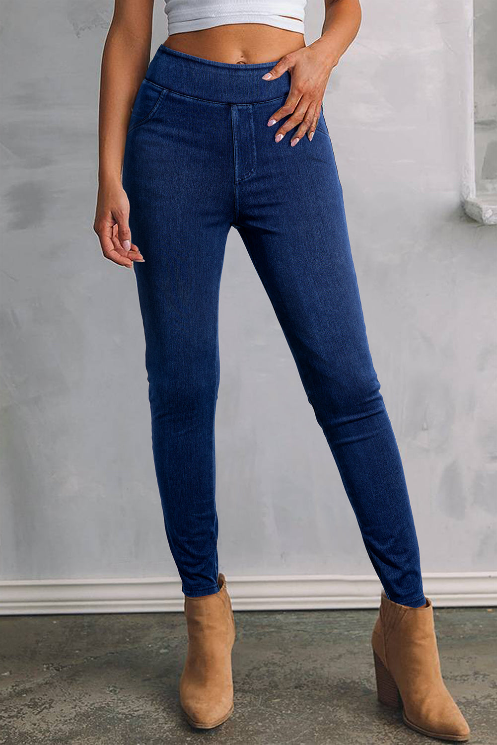 Solid Colour High Waist Stretchy Slim Fit Jeggings | Ashleigh Blue