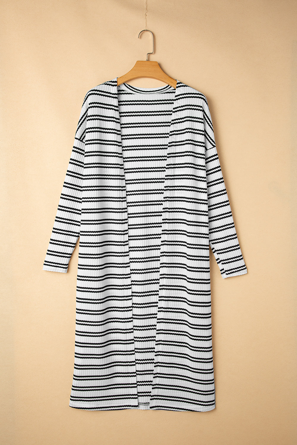 Print Open Front Duster Cardigan | Black Stripe