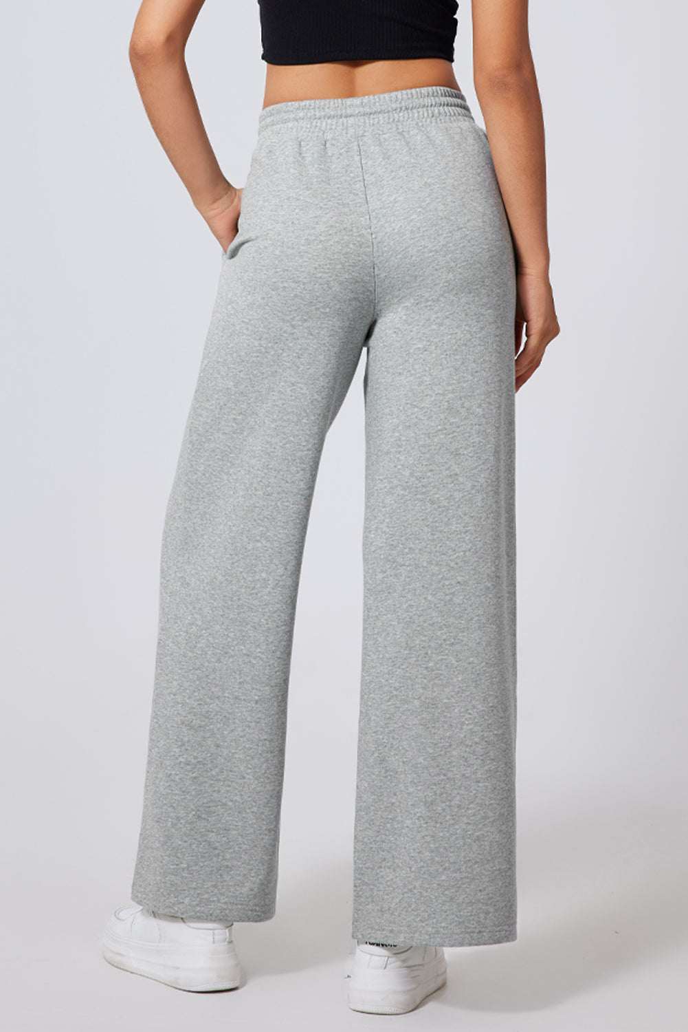 Seamed Drawstring High Waist Wide Leg Sweatpants | Gray