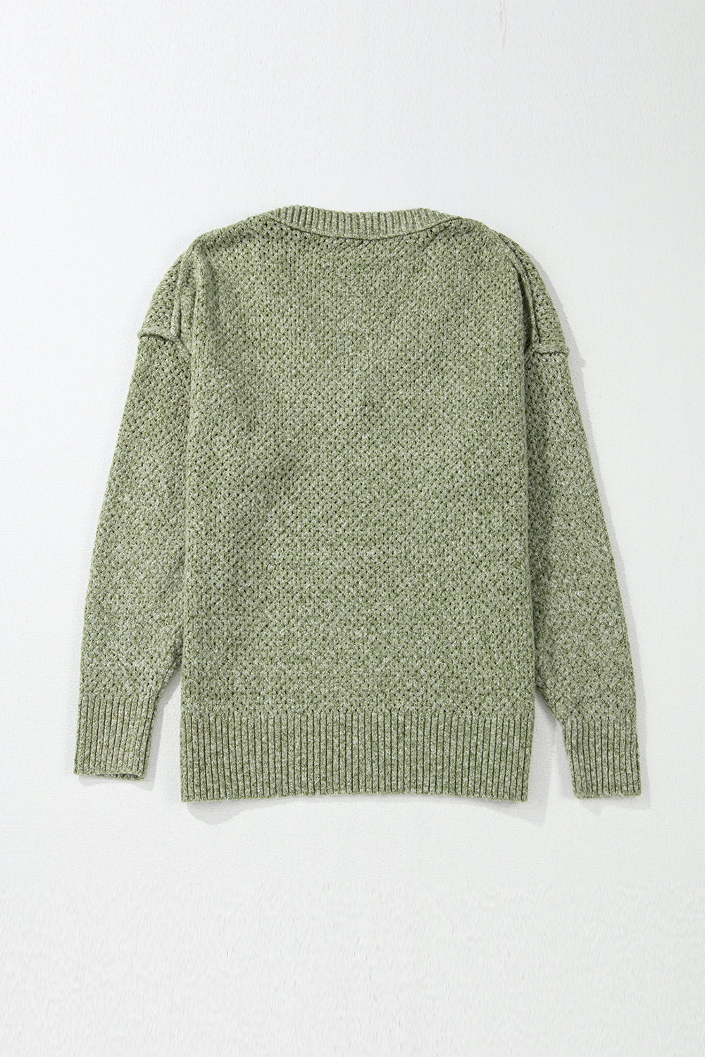 Loose Eyelet V Neck Drop Shoulder Sweater | Jungle Green