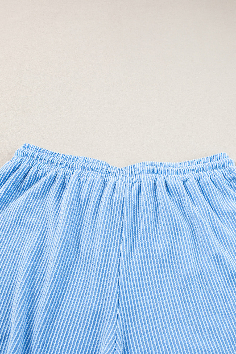 Plus Size Ribbed Long Sleeve Top And Drawstring Shorts Set | Light Blue