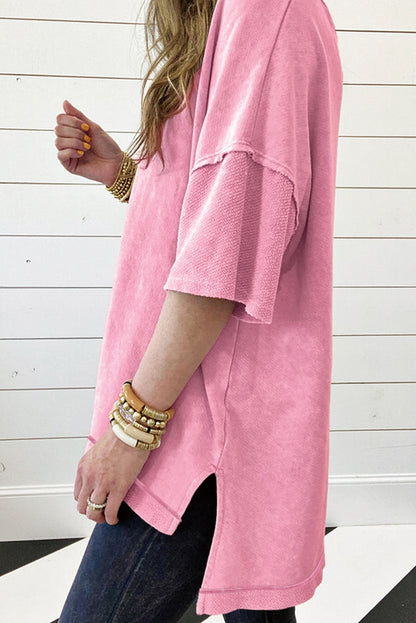 Mineral Wash Exposed Seam Drop Shoulder Oversized Tee | Strawberry Pink