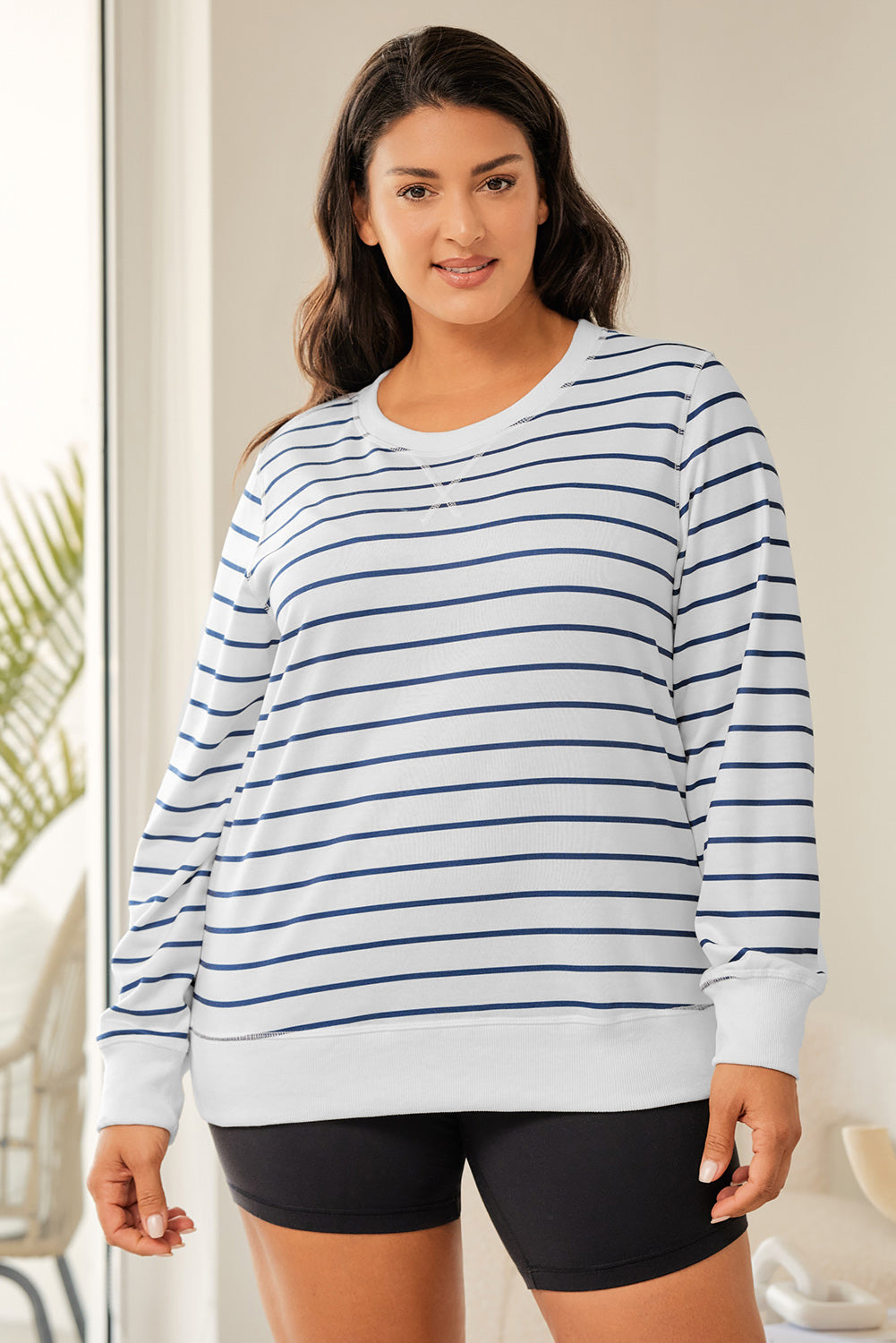 Printed Plus Size Long Sleeve Top | Stripe