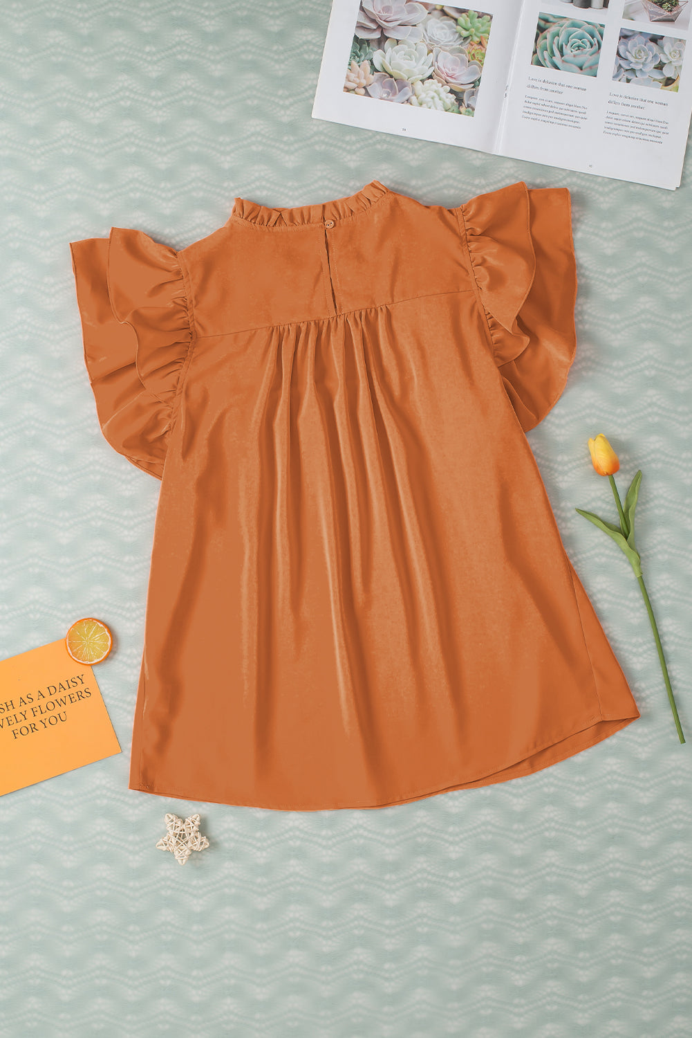 Smocked Ruffle Sleeve Blouse | Grapefruit Orange