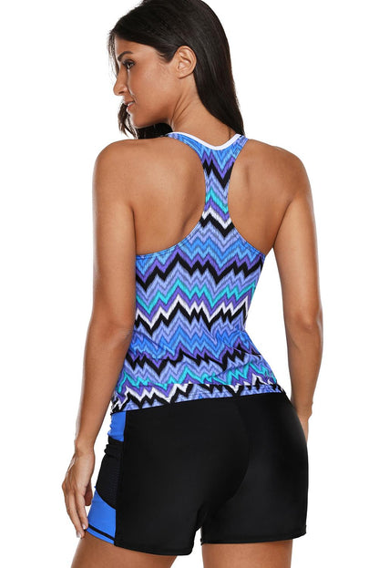 Multicolour Two Pieces Tankini Set | Blue