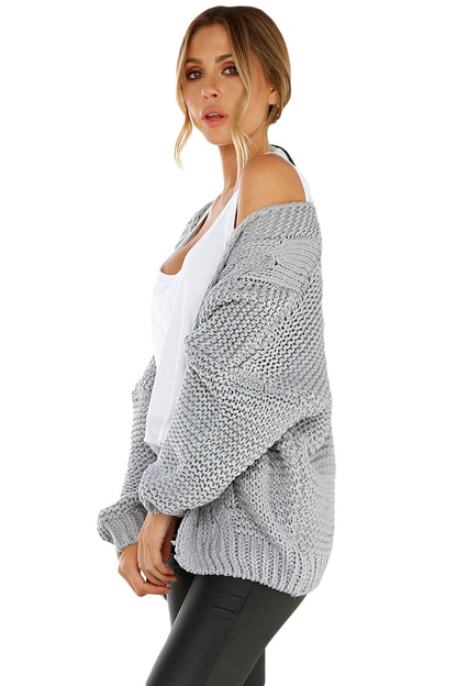 Chunky Wide Long Sleeve Knit Cardigan | Gray